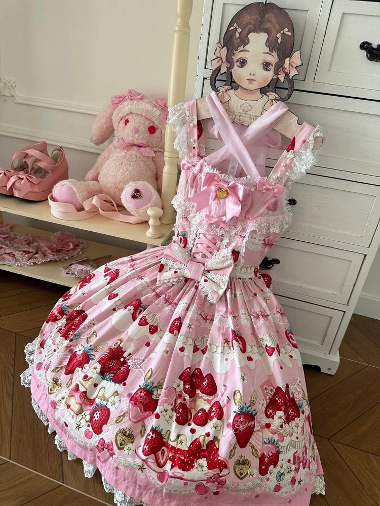 Cake Strawberry Jumper Sweet Skirt Print Pink Lolita