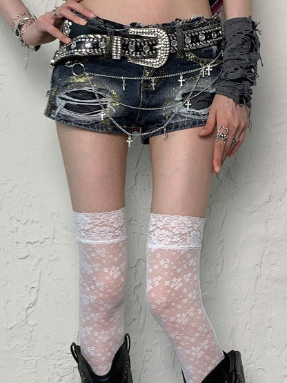 Bittersweet Stockings Floral Y2K Lace Overknee Trim White Pattern