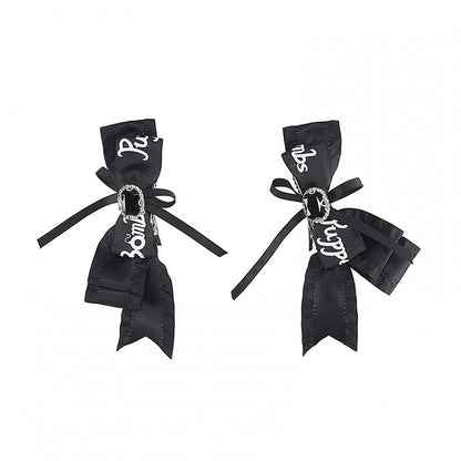 Jirai Kei Black Rhinestones Adorned Bowknot Hairclips