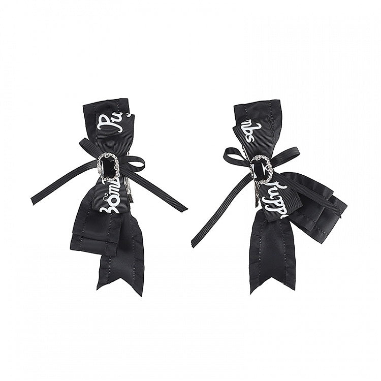 Hairclips Black Jirai Kei Rhinestones Adorned Bowknot