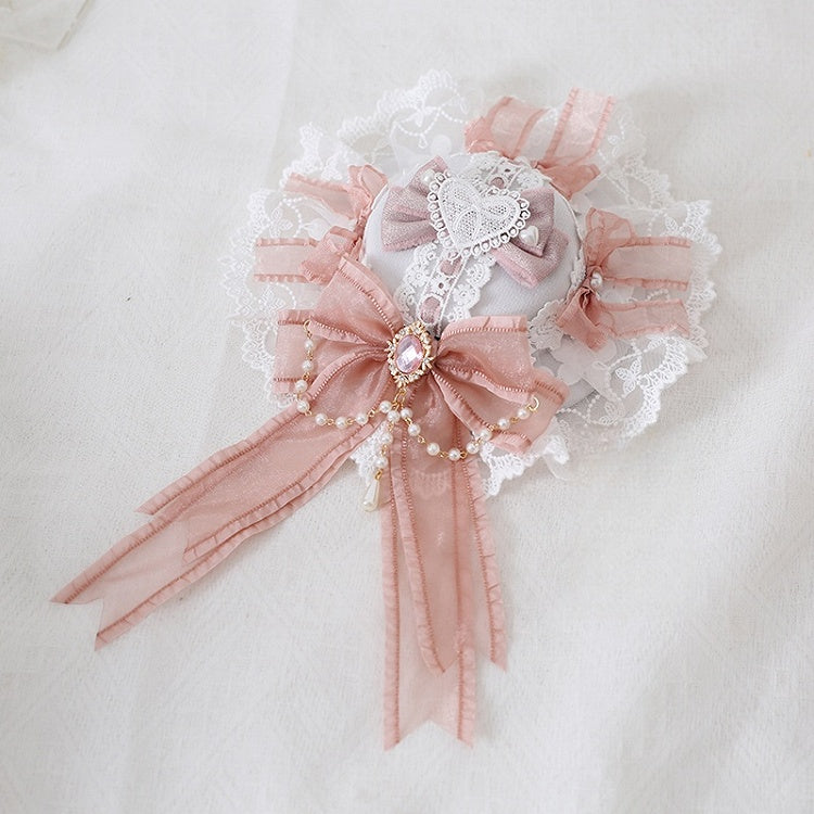 Herz Strass Mini Hut Bowknot und mit Spitze abnehmbare Ketten rosa Perle Lolita Gorgeous