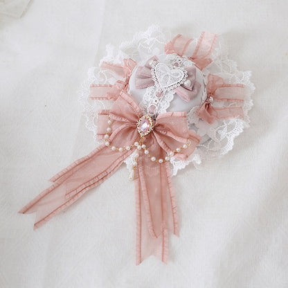 Herz Strass Mini Hut Bowknot und mit Spitze abnehmbare Ketten rosa Perle Lolita Gorgeous