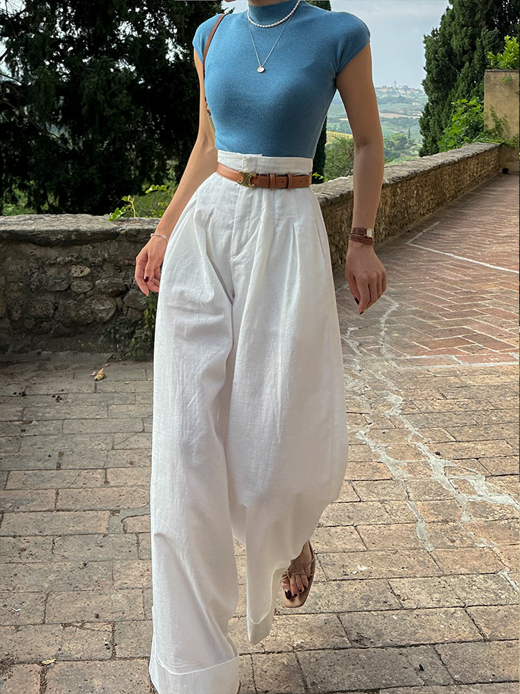 Vintage White High Waist Wide-leg Pants