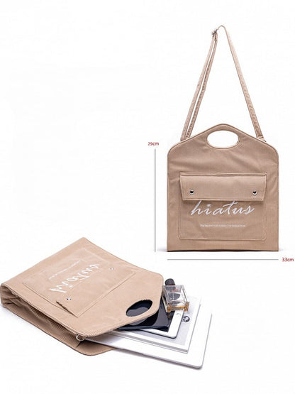  Lightweight With Embroidered Lettering Capacity Brown Corduroy Tote Bag: Large
