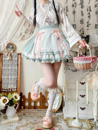 Light Neckline Green Lolita Han Medicine Crossover Herbal + Top Skirt Set