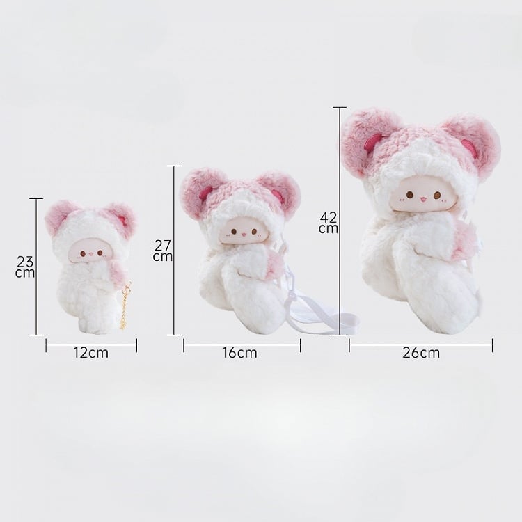 Plush Options Backpack WhitePink Mouse + Backpack/Crossbody Keychain 2 Bag Size Small/Middle Cute