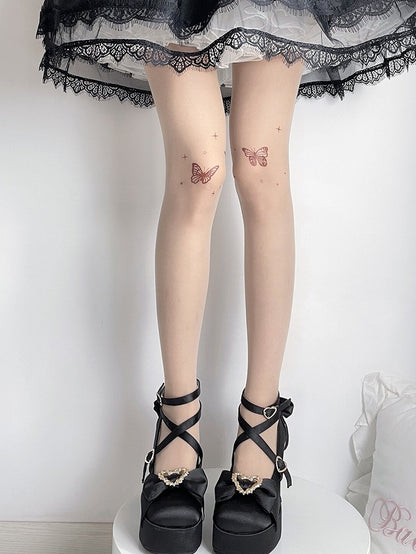 Apricot Butterfly Tatto Print Lolita Tights