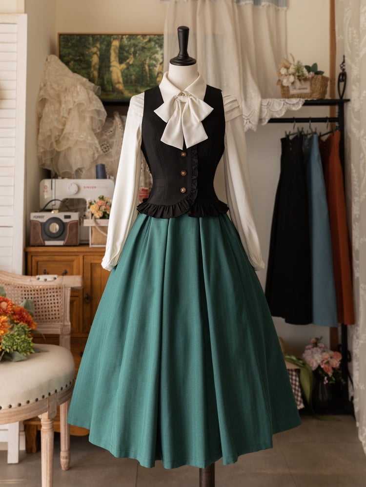 Peacock Green High Waist Elegant Classic Lolita MIdi Skirt