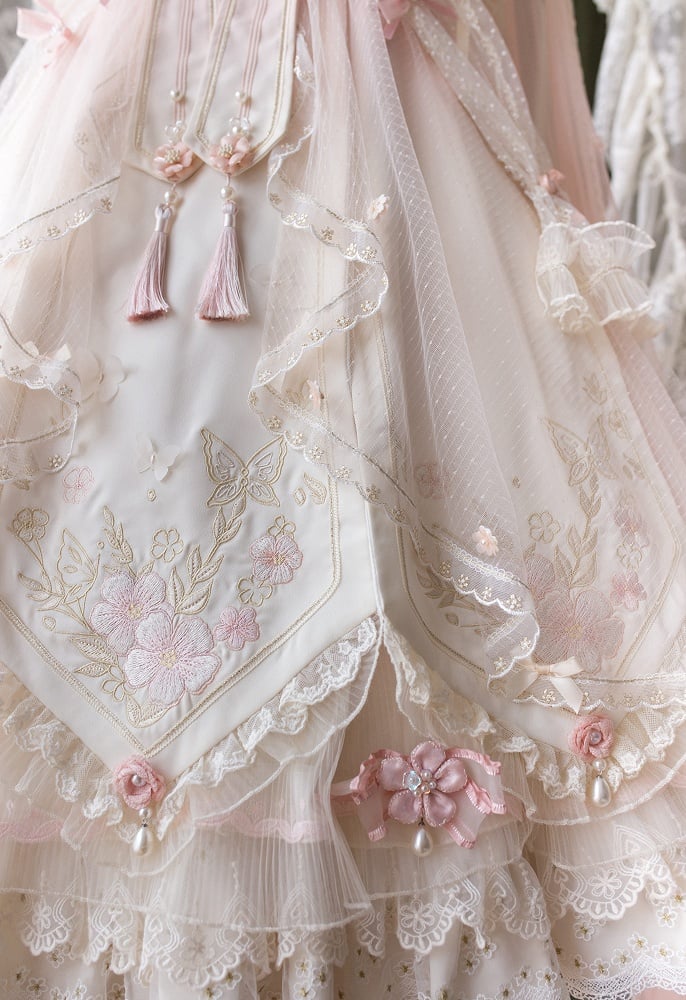 Ombre Pink Peach Blossom Halter Neck Han Lolita Dress