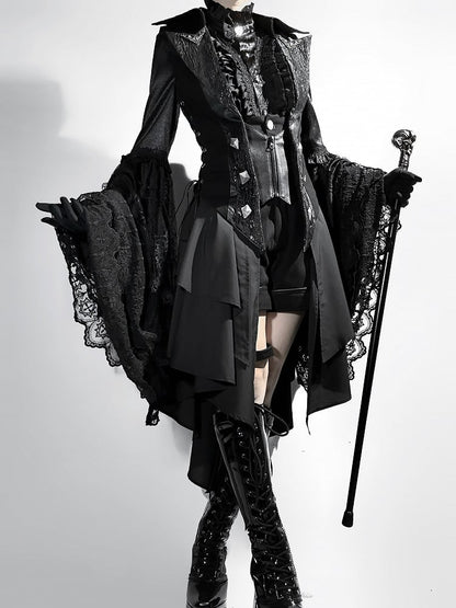 Lolita Ouji All Sleeves Tail Set Fashion Long Bell - Shirt + Waistcoat Black Gothic