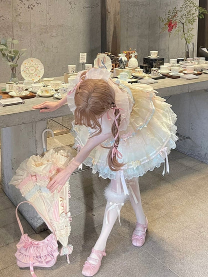 Dress Accents Corset Boned Straps Rainbow Lolita Skirt Bow Thin Jumper Shoulder Pastel