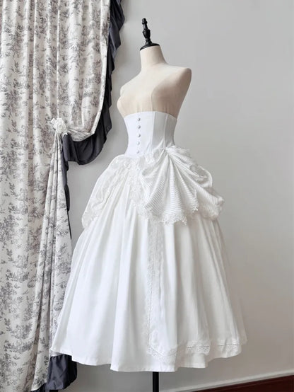 Gothic Skirt White Aristocrat Bust Lolita Boned Waist Under Corset High