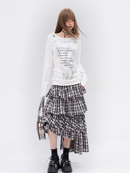 Glamorous Printed Top White Asymmetrical Neckline
