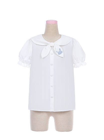 White Puff Sleeves  Bunny Ear Design Blouse