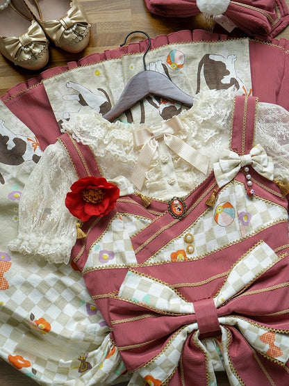 チュールロリータダブルショートレイヤースリーブカラーブラウスアプリコット