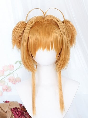 Short Two Yellow/Brown Claw Clips Ponytails Wigs With 40-45cm