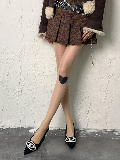 Nude/Black Heart Tights