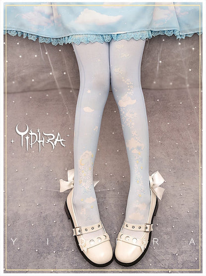 Blue Star Moon and Cloud Sweet Lolita Tights