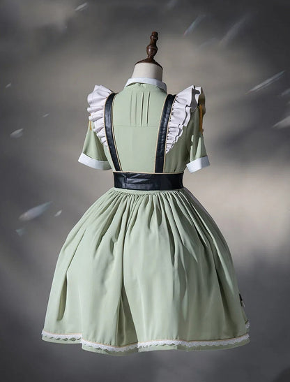 Flutter Military and Set Short Apron Green Dress Full Maid Light Lolita Sleeves