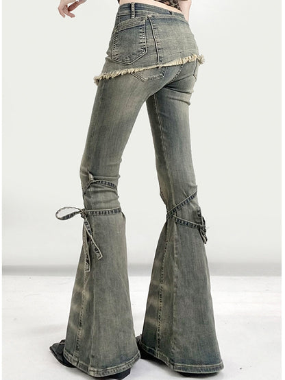 Design Jeans Silhouette Lace-up Faded Glamorous Wash Bittersweet Detail Kawaii Green Flare