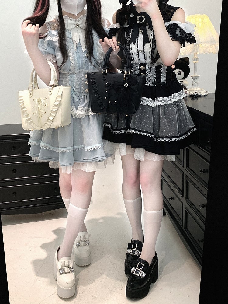 ウエスト スイートハートボタントリム ハイレース ブラック/ピンク/ブルー