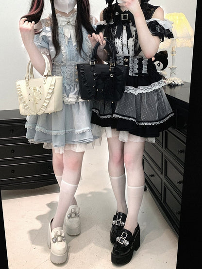 ウエスト スイートハートボタントリム ハイレース ブラック/ピンク/ブルー