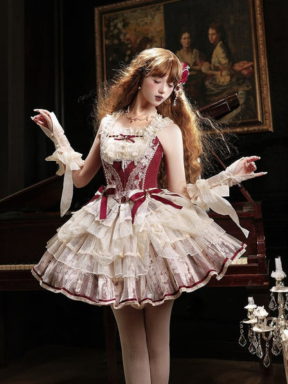 Top Red Two Boned with Corset Bows Bead Wine and Details