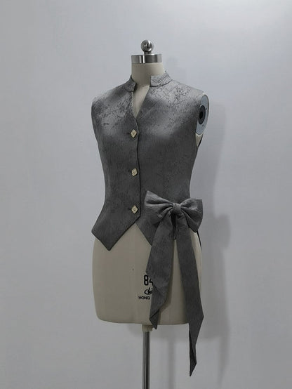 Banded Collar Prince Waistcoat Gray Ouji Jacquard