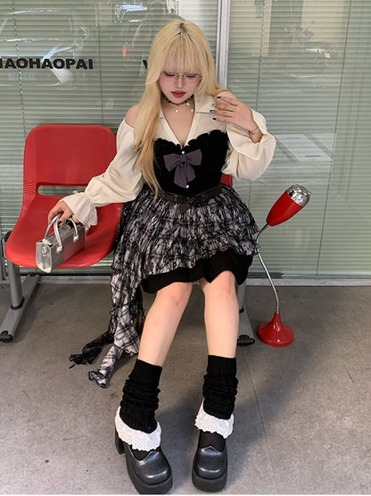 Plaid Waist Accessory with Cascading Ruffles Size Black Plus Brown /