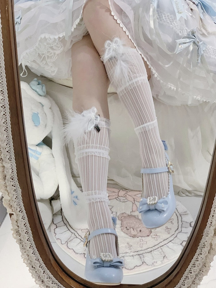 Round Mary Toe Decorated Lolita Rhinestone And Details Bowknot Janes Beaded Blue Shoes