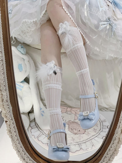Round Mary Toe Decorated Lolita Rhinestone And Details Bowknot Janes Beaded Blue Shoes