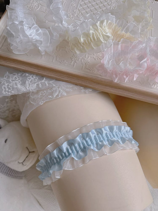 Cute White/Yellow/Pink/Blue Garter Ribbon Ruffle