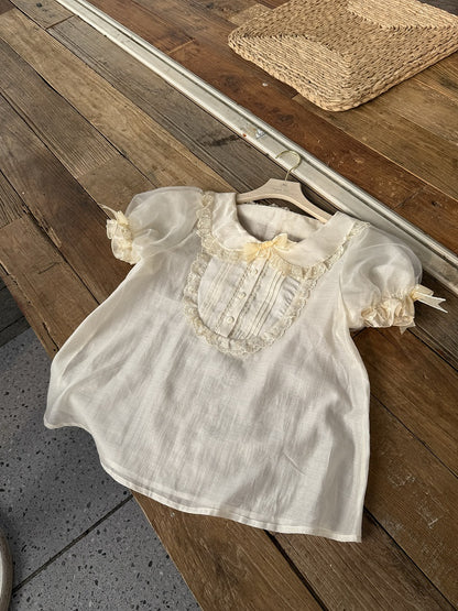 Beige Puff Sleeves Peter Pan Collar Blouse