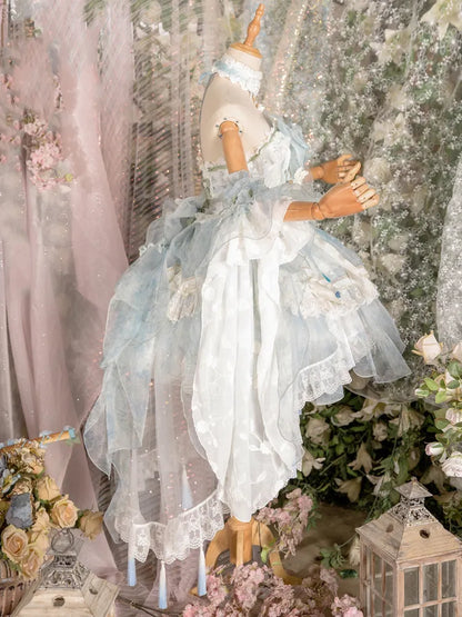 Full Light Butterfly Dress Lolita JSK Blue Design Set Floral Fairy Princess