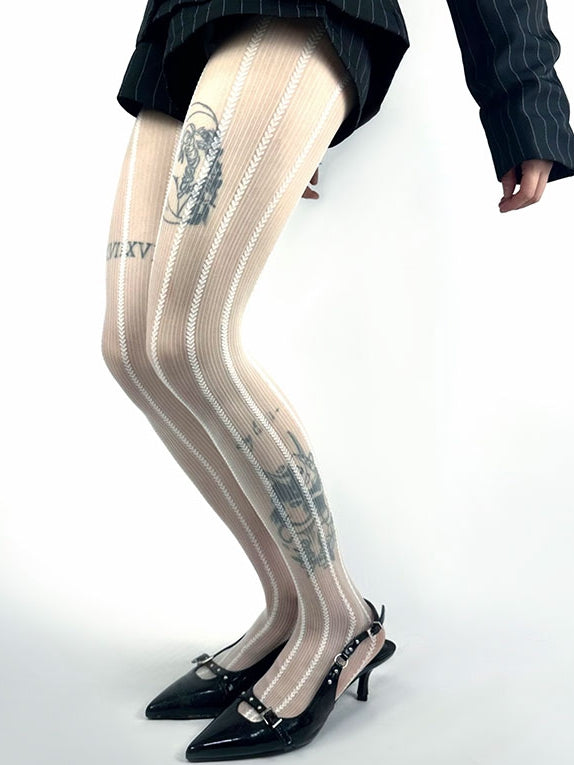 Purple/Brown/White Striped Heart Tights