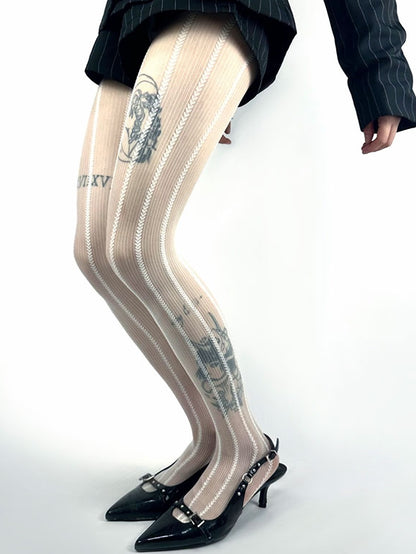 Purple/Brown/White Striped Heart Tights
