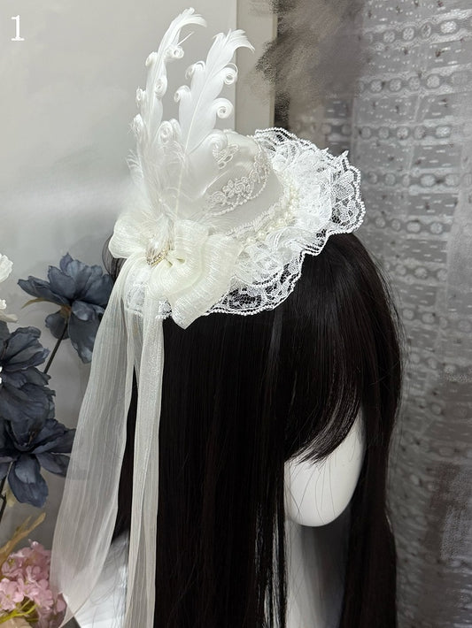 Feather Mini Lace Hat Decorated Design Options Trim Bownot 5