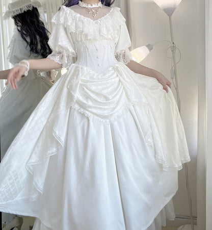 Weißer Korsettrock mit Knochen und hoher Taille, Aristokrat, Gothic, Lolita SK