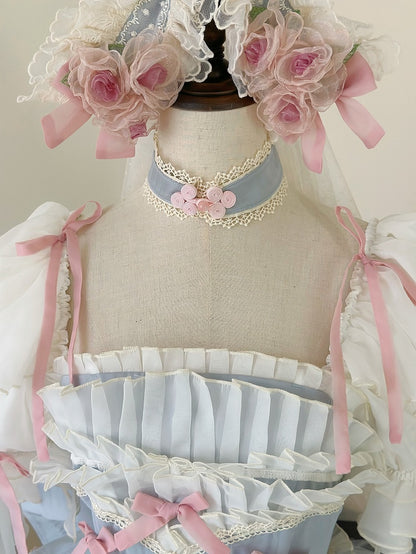 Bandeau à fleurs beige/vert avec voile