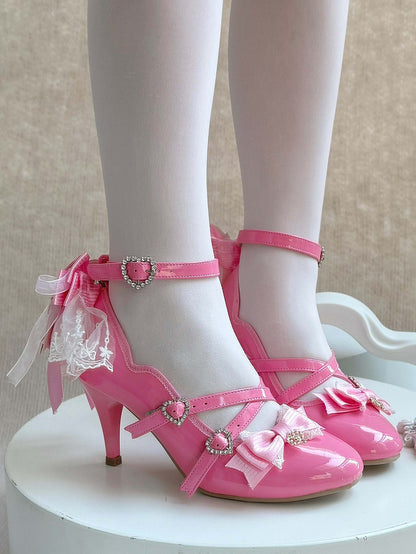 Lolita Elegant Heels in Bow Barbie with Pink Top
