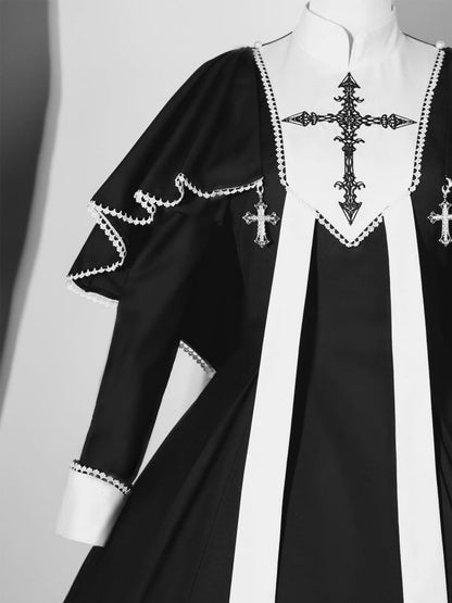 Black and White Cross Embroidery Gothic Nun Lolita Dress