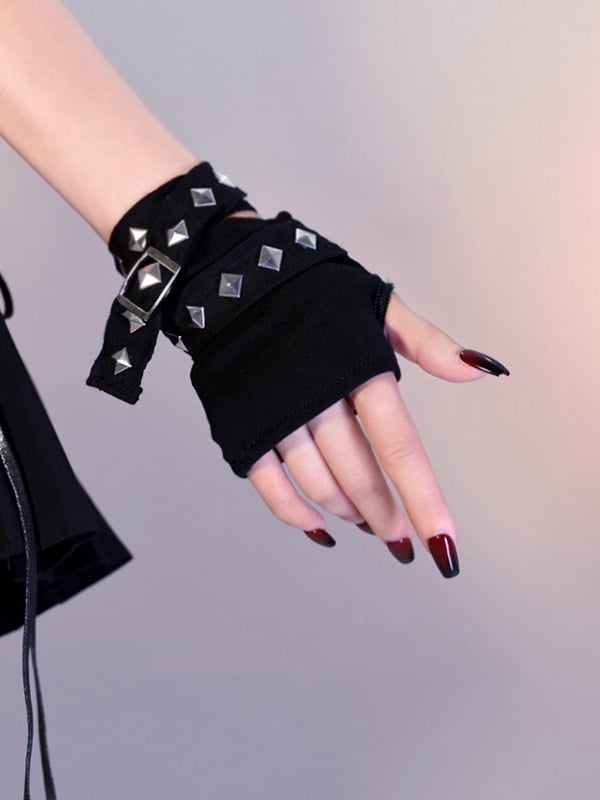 Gothic Black Cyberpunk Studs Gloves