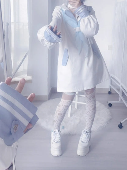 with Kei Long White Collar Cross Sailor Blue Jirai Top Halter Neck