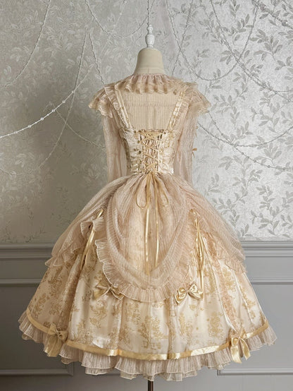 Drawstring Lolita Skirt Corset Waist Overlay Champagne Jumper