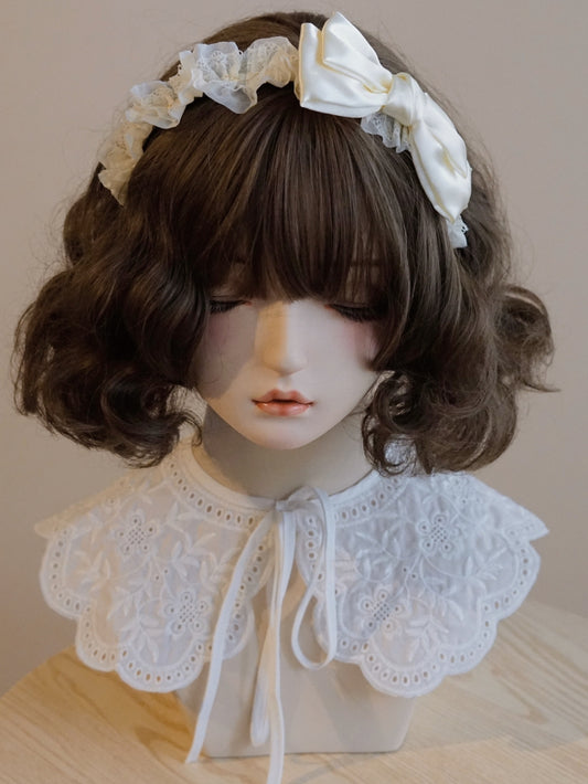 KC Ruffles Decorated Bowknot Trim White