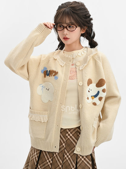 Apricot Bunnyand Teddy Bear Long Sleeves Top Ruched