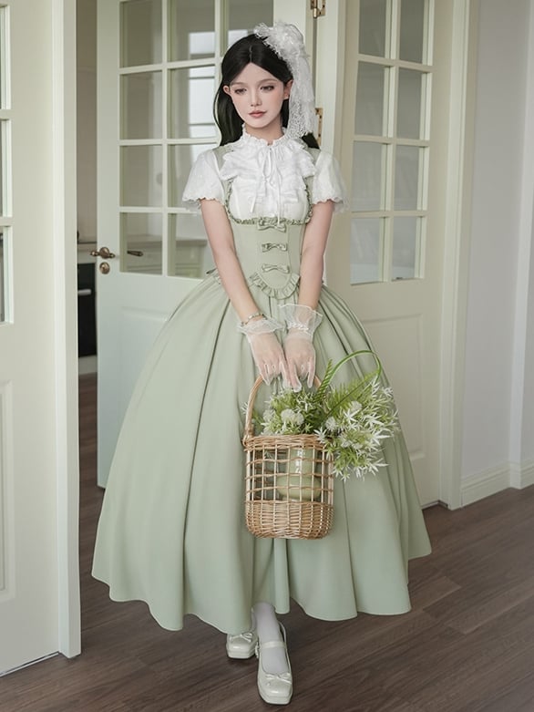 Ruffle Trimming Jumper Edge Green Bust Scalloped Elegant Skirt Dress Lolita Under Classic