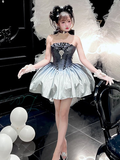 Strapless Dress Gradient Blue Shimmering Birthday Starry Night