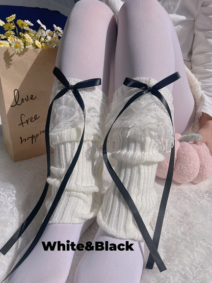 9 Colors Bowknot Lace Cuff Knitted Leg Warmers