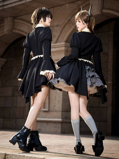 Gray Boned Waist Lolita Four Layers Tiered Ruffle Skirt